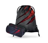Baagl Trousse à crayons et sac de gym - 2 pièces - Pour garçons et filles - Trousse d'école avec 3 compartiments et sac de gym robuste - Pour enfants et adolescents, Volcan, Ensemble de 2 pièces dans
