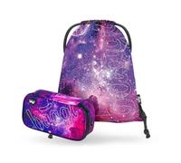 Baagl Trousse à crayons et sac de gym 2 pièces pour garçons et filles, trousse d'école et sac de sport, trousse à crayons, sac de gym, étui pour enfants et adolescents, Motif galaxie, Ensemble de 2