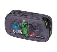 Baagl Trousse à crayons pour fille et garçon - Skate Minecraft - 23 x 12 x 5 cm - 2 compartiments - Poche zippée - Empreinte