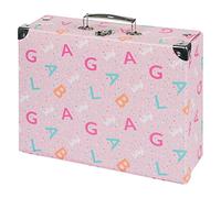 Baagl valise pour enfants : jouets et fournitures scolaires, mallette en carton, valise pliable avec poignée en métal, Logo rose, Moderne