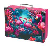 Baagl Valise pour enfants pour jouets et fournitures scolaires, valise en carton, valise à jouets, valise de jeu, valise pliable pour enfant, valise pliante avec poignée en métal, Flamants roses., 26
