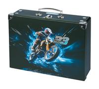 Baagl Valise pour Enfants - Mallette en Carton pour Jouets et Fournitures Scolaires, Pliable avec Poignée en Métal, Motif Moto