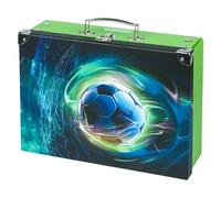 Baagl Valise pour enfants pour jouets et fournitures scolaires, mallette en carton, mallette jouet, mallette pliable, étui pliable avec poignée en métal, Ballon de football, Football