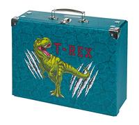 Baagl Valise pour enfants pour jouets et fournitures scolaires, mallette en carton, valise à jouets, valise de jeu, valise pliable pour enfant, valise pliante avec poignée en métal, T-rex, 26 cm