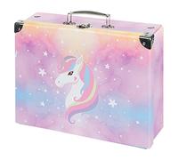 Baagl Valise pour enfants pour jouets et fournitures scolaires, mallette en carton, valise à jouets, valise de jeu, valise pliable pour enfant, valise pliante avec poignée en métal, Rainbow Unicorn.,
