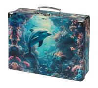 Baagl Valise pour enfants pour jouets et fournitures scolaires, mallette en carton, valise à jouets, valise de jeu, valise pliable pour enfant, valise pliante avec poignée en métal, Dauphin, Moderne