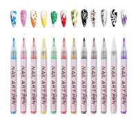 BAAQII Lot de 12 stylos pour nail art, 12 couleurs à faire soi-même, marqueurs gel 3D, pointe extra fine 0,7 mm/0,5 mm, outils de peinture pour graffiti, dessin, embellissement (0,7 mm)