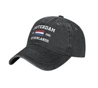BAAROO Casquette de baseball délavée en denim Holland Ost.1581 Amsterdam - Pour homme - Noir vintage - En coton - Unisexe - #1164, M - #1164, Taglia unica-M, #1164, taille unique-M