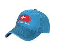 BAAROO Cool Blue Suisse Drapeau Suisse Casquette de Baseball Patriotique Hommes Coton Délavé Denim Vintage Adulte Unisexe Chapeau, #650, taille unique-M