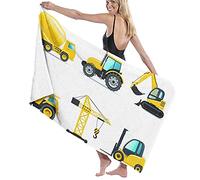 BAAROO Grande serviette de bain douce style dessin animé pour machines lourdes, camion, grue, pelleteuse, tracteur, outil de construction, drap de bain 130 cm x 80 cm