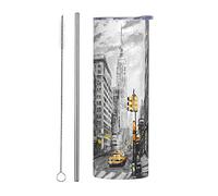 BAAROO New York Street Art Gobelet fin isotherme en acier inoxydable avec couvercle et paille Motif peinture de rue de New York