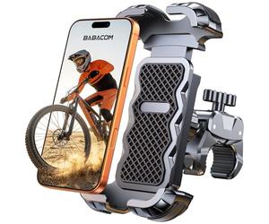 Babacom Support Telephone Velo, [1s Verrouillage Sécurisé] Support Telephone Moto 360° Rotation, Porte Telephone Velo pour Trotinette Electrique/Scooter/VTT, Embout de Guidon Moto, 4,7-6,8” Smartphone