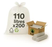 Babag | Sac Poubelle Transparent 110L x 200 | Épaisseur 35 Microns | Qualité professionnelle | Ultra-Résistant & Étanche | Anti-Odeur | Sans Lien de Fermeture | Plastique 100% Recyclé | 200 Sacs