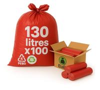 BaBag Sacs Poubelle 130L - Lot de 100 | Couleur Rouge pour Tri Sélectif | Épaisseur 55µ | Résistants aux Déchets Lourds. Hygiène Professionnelle pour Collecte des Déchets