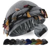 Babalet Halo Turban pour Hommes et Femmes - Bandeau de Tête Satin Doublure Durag - Bonnet à Pompons Pré-Noués - Casquette à Twist Vintage, Taille unique