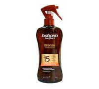 Babaria Spray solaire Tahiti Bronze Monoï Huile SPF15 | Accélérateur de bronzage | Parfum tropical | Texture légère | Imperméable | Coral Friendly | Vegan | 200 ml