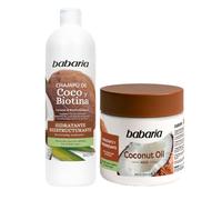 Babaria - Routine capillaire hydratante | Shampooing hydratant + masque pour cheveux secs et abîmés à la noix de coco et biotine | Hydratation profonde et réparation de la fibre capillaire | Convient