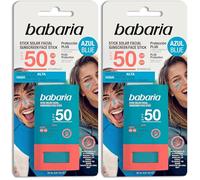 Babaria - Stick Solaire Visage SPF50 Bleu - 20 g | Couleur Bleue | Surf Stick | Très Haute Protection | Adapté Aux Zones Sensibles et Aux Tatouages | Résistant à L’Eau | 100% Vegan (Lot de 2)