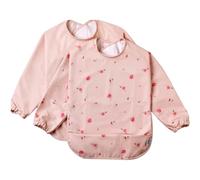 BABATÉ Kids - Bavoir manches longues bebe 2 unités, Bavoir imperméable bébé manches, Bavoir plastique bébé, Bavette bebe imperméable, Tablier enfant, Bavoirs bebe (Coccinelles roses)