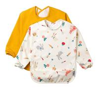 BABATÉ Kids - Bavoir manches longues bebe 2 unités, Bavoir imperméable bébé manches, Bavoir plastique bébé, Bavette bebe imperméable, Tablier enfant, Bavoirs bebe (Orange Verger)