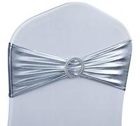 Babenest Spandex Chair Sashes Bows 50Pcs Premium Stretch Chair Cover Band with Buckle Slider Universal Elastic Chair Ties for Wedding Party Ceremony Reception Banquet Decoration (Metallic Silver)