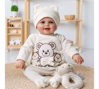 BABESIDE Bebe Reborn Fille 20 Pouces - Réaliste Bébé Poupées Doux Sourire Corps en Tissu - Poupee Nouveau-né Yeux Bleus avec des Accessoires et des Vêtements