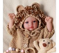 BABESIDE Poupées Reborn 17 Pouces (43 cm) Bébé Fille Réaliste Poupée Nouveau-né Réaliste en Tissu Doux Yeux Ouverts Tenue de Lion et Cheveux Peints Ressemble à Un Vrai Bébé
