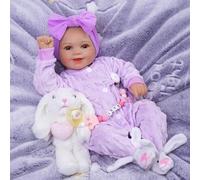BABESIDE Reborn Poupée Sunny 17 Pouces Réaliste Nouveau-né Poupées Fille Lifelike Bébé Corps en Tissu Doux Baby Doll Réincarnées Vraie Poupée Ouvrez Les Yeux,Violet