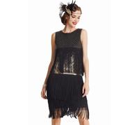 BABEYOBND Robe de Flapper 1920s pour Femme Robe Perlée et Frangée de Soirée Robe Vintage du Style Gatsby Robe Art Déci sans Manche pour Fête et Bal Or Noir XXXL