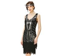 BABEYOND 1920 Flapper Robe Femme V Cou Robe Perlée Gatsby sans Manche Robe Frangée avec Paillette 1920 Party Fête Bal Soirée Art Déco