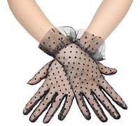 BABEYOND 1920s Gants Courts pour femme avec Dentelle Classique Gants Mariage Courts pour femme Soirée Opéra Costume de Carnaval (Noir à pois-2)
