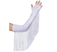 BABEYOND 1920s Gants Longs pour femme avec franges Classique Opéra Fest Party Audrey Hepburn Long Gants pour femme Costume de carnaval - Taille unique (Noir 2) (Blanc)