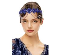 BABEYOND 1920s Gatsby Flapper Haarband, Strasssteine Kostüm Haarschmuck des années 20, Accessoires Charleston pour femmes, Chaîne de tête, Bandeau, Serre-tête Bleu