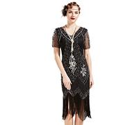 BABEYOND 1920s Robe Femme Flapper Robe Soirée Longue Robe Paillette Gatsby Robe Élégante Vintage (Noir argenté M)