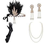 BABEYOND Accessoire Gastby des Années 1920 Costume Flapper Accessoire pour Femme y Compris Bandeau Collier Gants et Porte-Cigarette