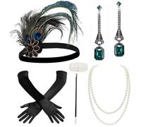BABEYOND Accessoire Gastby des Années 1920 Costume Flapper Accessoire pour Femme y Compris Bandeau Collier Gants et Porte-Cigarette
