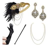 BABEYOND Accessoires de costume Gatsby années 20 - Ensemble d'accessoires de costume - Bandeau - Collier de perles - Gants - Porte-cigarette - - Taille unique