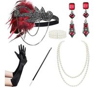 BABEYOND Accessoires de costume Gatsby des années 1920 - Bandeau des années folles (ensemble de 15 pièces)