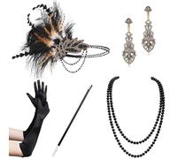 BABEYOND Accessoires de costume Gatsby des années 1920, ensemble d'accessoires de costume années 20, bandeau de perles, collier, gants, support en plastique