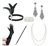 BABEYOND Accessoires de costume Gatsby des années 1920 - Ensemble d'accessoires de costume années 20 - Bandeau à perles - Collier de perles - Gants - Support en plastique, Ensemble 134, taille unique