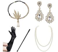 BABEYOND Accessoires de déguisement Gatsby les années 1920 - Ensemble d'accessoires de costume années 20 - Bandeau avec perles - Collier - Gants - Porte-cigarette, Lot de 23, taille unique