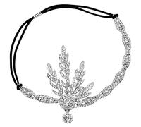 Babeyond Art Deco 1920's Flapper Great Gatsby Inspired Leaf Medallion Pearl Headpiece Headband Silver by BABEYOND