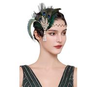 BABEYOND Bandeau à plumes pour femme style années 1920 style flipper art déco inspiré par la feuille de Gatsby le Magnifique Bandeau à cristaux clignotants Vert