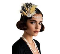 BABEYOND Bandeau à plumes style années 1920 - Accessoire Gatsby le Magnifique pour femme, coiffe Charleston style années 1920, accessoire de costume de carnaval noir et doré