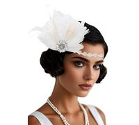 BABEYOND Bandeau à plumes style années 1920 - Great Gatsby - Style années 20 - Charleston - Accessoire de costume - Blanc