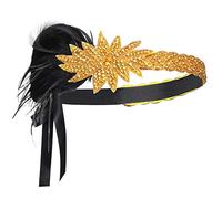 BABEYOND Bandeau à plumes style années 20 Charleston Great Gatsby pour femme - Accessoire de costume - Noir et doré