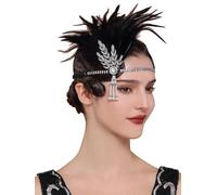 BABEYOND Bandeau Charleston pour femme - Accessoire de style années 1920-1920 à plumes Gatsby - Noir