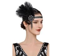 BABEYOND Bandeau Charleston pour femme - Bandeau à plumes style années 1920 - Accessoire vintage pour femme - Noir
