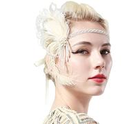 BABEYOND Bandeau Cristal avec Plume-Bandeau Flapper des Années 1920 pour Mariage Coiffe Vintage de Paon Accessoires Gatsby