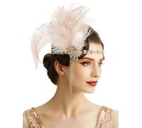 BABEYOND Bandeau en Plumes 1920s-Bandeau Cristal pour Femme Style Gatsby Accessoire pour cheveux Champagne